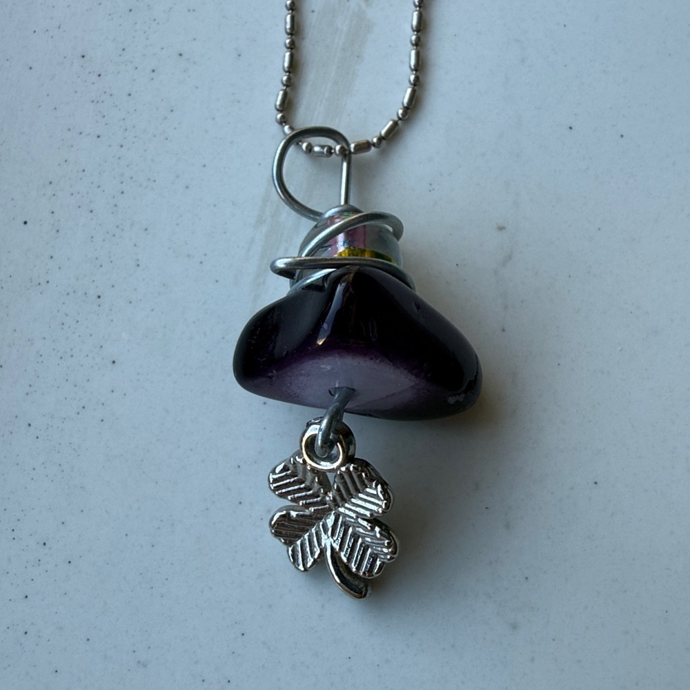 Purple Stone & Silver Shamrock Charm Pendant